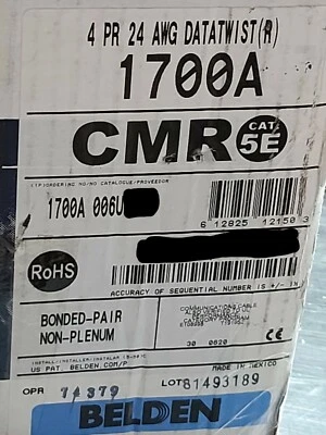 Cable de red DataTwist par conectado UTP Belden 1700A 24/4P CAT5e CMR azul/100 pies Foto 1 de 4