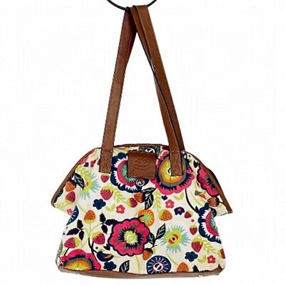 Bolso de hombro grande Lily Bloom de lona floral de algodón con ribete de cuero vegano Foto 1 de 4