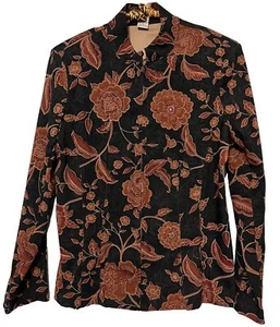 Notations Womens Size Medium Front Zip Long Sleeve Jacket Black Blazer Flowers - Picture 1 of 12