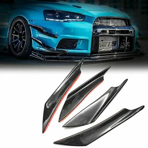 4x Carbon Fiber Look Car Bumper Fin Canard Splitter Diffuser Valence Spoiler Lip - Picture 1 of 11