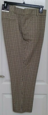 Calça social xadrez feminina nova com etiquetas Ava & Viv elástica tornozelo cintura média plus size 26W marrom - Imagem 1 de 4