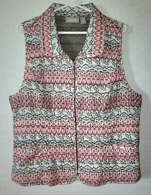 Chico's Womens Size 2 (Large) Quilted Full Zip Cotton Sleeveless Vest Red White - Image 1 of 4