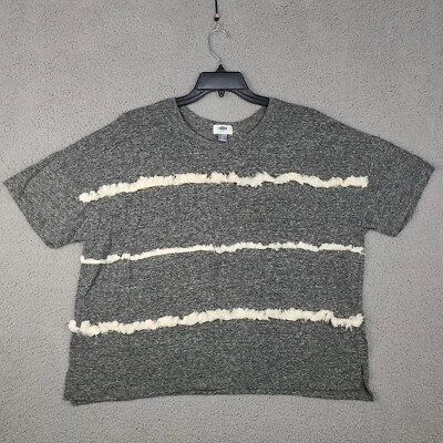Old Navy Tops Womens Size XL Gray Spacedye Fringe Striped T-Shirt Short Sleeve - Image 1 of 4