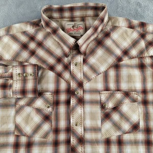 Wrangler Shirt Mens XXL Beige Plaid Snap Button Western Cowboy Pearl Yoke - Picture 1 of 12