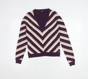 Jasper Conran Women's Purple Striped V-Neck Pullover M - Picture 1 of 12