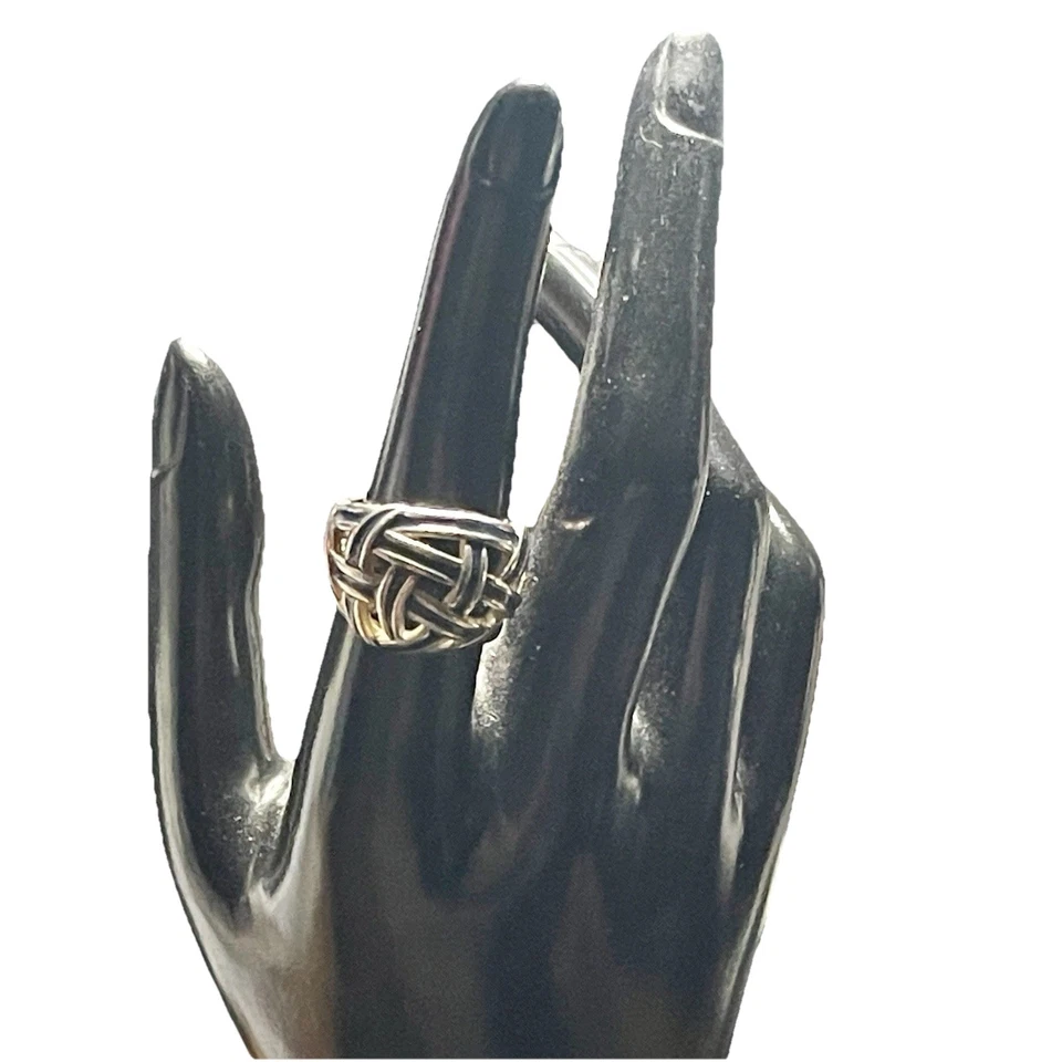 复古黑色金色珐琅格子编织圆顶尺寸 7 戒指 VGUC 华丽 — 第 1/4 张图片