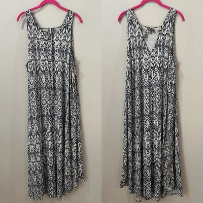 Rachel Zoe Black Crean Ikat Print Sleeveless Midi Dress Women’s Plus 2X New - Image 1 of 4
