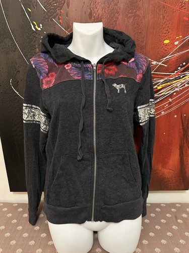 UNDERCOVER Giacca con cappuccio Victoria Secret rosa tropicale Hibiscus Bling logo paillettes taglia S P