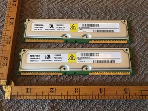 Two Toshiba Memory Module 128MB/8 PC800-53 RDRAM RIMM 184-Pin THMR1N8-8 - Picture 1 of 3
