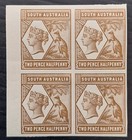 1894 South Australia Bk 4X2.5d Lt Brwn Imperf Tannenberg Colour Trial stamps MUH