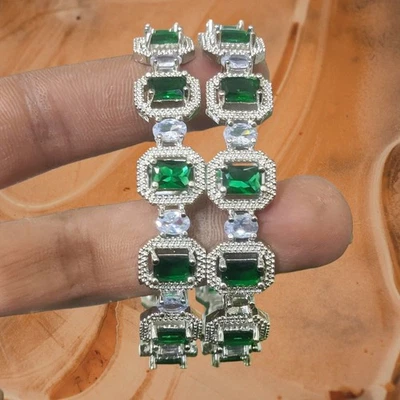 Designer AD CZ Indian Ethnic Wedding Silver Plated Bollywood Bridal 2'6... - Immagine 1 di 4