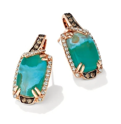 LeVian 14K Rose Gold Drop/Dangle Earrings with 7.12 TCW Aquaprase and Diamond - Image 1 of 4