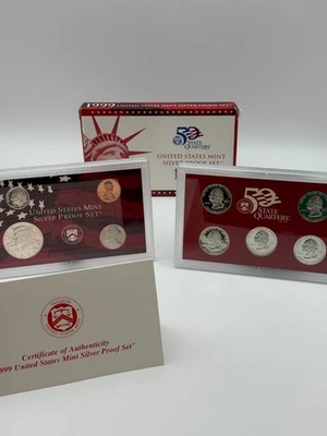 1999 S US Mint Silver Proof Set 9 Coins - In Original Box With COA - Image 1 of 4