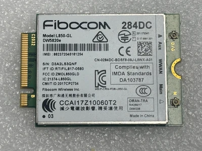 Módulo de tarjeta 284DC Dell DW5820e Fibocom L850 GL LTE WCDMA 4G WWAN CELLULAR S16 EE. UU. Foto 1 de 3