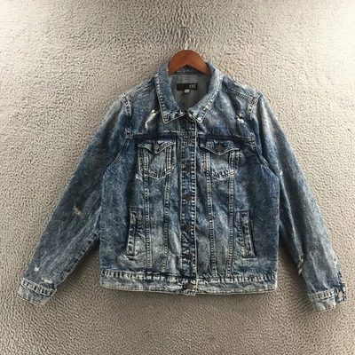 KUT From The Kloth Emma Boyfriend Denim Jacket Womens L Blue Long Sleeve Casual - Image 1 of 4