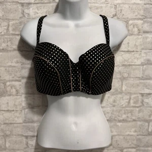 Swim Cacique Womens Bikini Top 40DD Black With Metallic Gold Bra Underwire NEW - Picture 1 of 10
