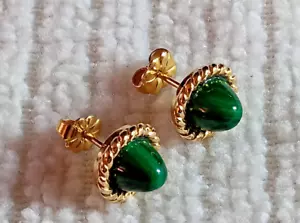 Ohrringe 14 Karat Gelbgold Zuckerhut Cabochon Malachit - Bild 1 von 8