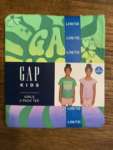 GAP Kids Girl's 2 Pack Short Sleeve Green Graphic Tee/Solid Purple Size 10/12 - Picture 1 of 2