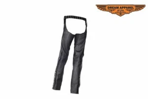 Men's Motorcycle Leather Sling Chaps with Snaps and Zipper Runs Along Leg - Imagen 1 de 6