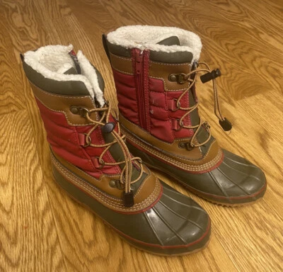 Botas de pato Lands End Youth talla 5m rojo verde forradas de vellón Foto 1 de 4