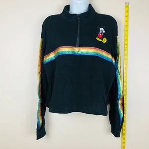 DISNEY Mickey Mouse Black Embroidery Lurex Trim Zipper Jacket SZ JUNIOR L 11 -13 - Picture 1 of 7
