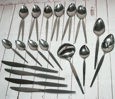 Oneida Stainless Flatware Lot Older Satinique Spoons Gravy Slotted Serving Vtg - Image 1 of 4