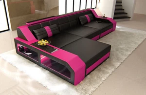 Sofa Leder Eckcouch Ledersofa USB Ecksofa Weiß Schwarz Ledercouch Arezzo L Form - Bild 1 von 96