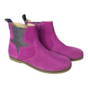 Mini Boden Girls Chelsea Boots Pink Suede Leather Size 39 (6.5 US) Glitter Star - Picture 1 of 12