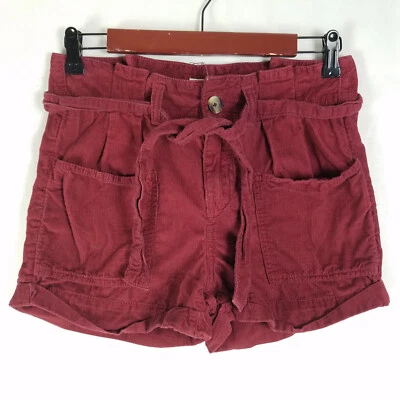 SO Shorts Juniors 3 Red Mid Rise Womens Belted Cuffed Corduroy Pleated Front - Image 1 of 4
