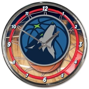 MINNESOTA TIMBERWOLVES 12" CHROME ROUND WALL CLOCK NEW WINCRAFT 👀 - Picture 1 of 1