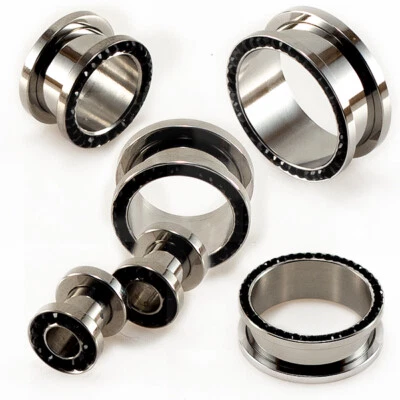 Piercing Tunnel - Chirurgenstahl, Strasssteine - Schwarz, 6-25mm - Bild 1 von 2