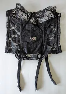 EUC Lady Marlene Black Corset with 3 Garters Size 38 Metal Stays - Picture 1 of 16