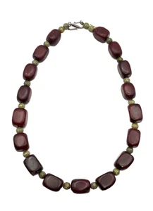 Collana Vintage Pesante Grossa Naturale Diaspro Rosso e Serpentina Perline 20" Retrò - Foto 1 di 24