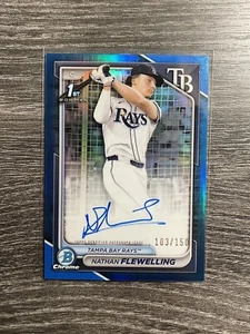NATHAN FLEWELLING 2024 BOWMAN CHROME DRAFT 1ST TRUE BLUE REFRACTOR AUTO /150 - Picture 1 of 2