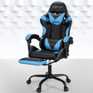 Artiss 2 Point Massage Gaming Office Chair Footrest Cyan Blue - Picture 1 of 7