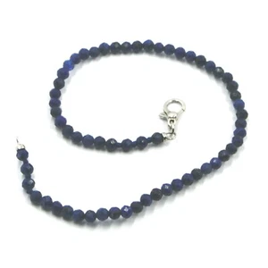 18K WHITE GOLD BEADED BRACELET 7.3" 18.5cm FACETED ROUND LAPIS LAZULI DIAM 3mm - Picture 1 of 6