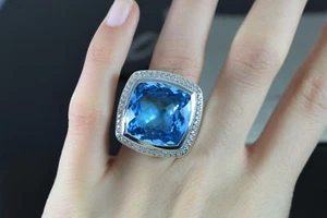 $2,950 David Yurman Albion 20mm Blue Topaz Diamond Silver Cocktail Ring Band 5  - Picture 1 of 8