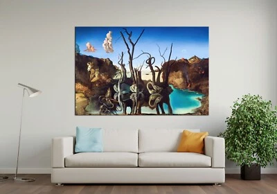 Сальвадор Дали лебеди холст WalArt, репродукция искусства, Сальвадор Дали печати - Изображение 1 из 4