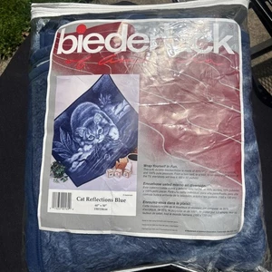 NOP VTG Biederlack Of The America Throw Blanket 60” x 50” Cat Reflections Blue - Picture 1 of 8
