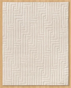Ivory Modern Geometric Wool Rug | 3D Carved Maze Pattern | Area Carpet 5x8 6x9 - Picture 1 of 6