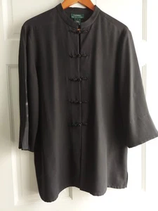 Lauren Ralph Lauren Womens Large 100% Silk Asian Style Shirt Jacket - Picture 1 of 11