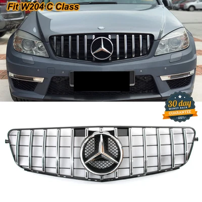 Chrome Grille W/Emblem For Mercedes Benz C-Class W204 C250 C300 C350 2008-2014 - Image 1 of 4