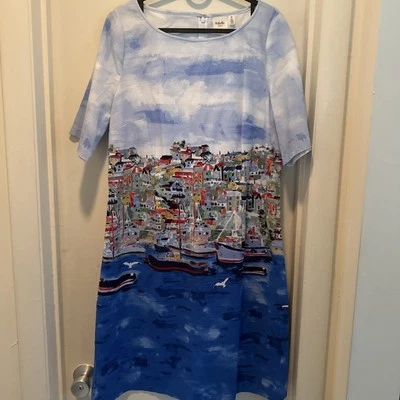 Vestido de Verano Rafaella Fin de Semana Patrón Paisaje Marino Talla 12 Ciudad Barcos de Agua Océano Foto 1 de 4