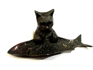 Messing Katze & Fisch Schmuck Tablett 8" - Bild 1 von 4