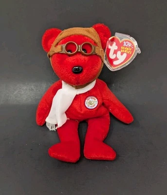 TY Beanie Baby- BEARON the Bear Red 8 inch MWMTs Plush 100 Years Of Aviaition - Image 1 of 4