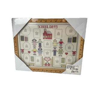 New VTG School Days 1st-12th Grade Wood Ruler Cross Stitch Design 15"x12" Sealed - Picture 1 of 12