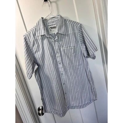 Mountain Khakis Striped Pearl Snap Button Down Shirt Western White Blue Medium - Image 1 of 4