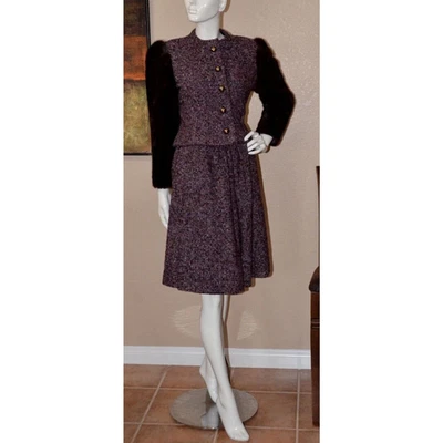 Arnold Scaasi Diseñador Vintage Alta Costura Visón Recortado Bolero Chaqueta y Falda Conjunto Foto 1 de 4