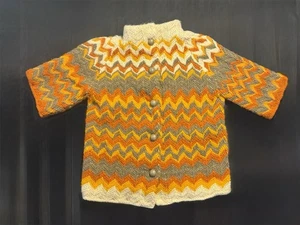 Vintage Wool Knit Sweater Petti Glen Retro 60-70’s Misses Button Up Chevron Boho - Picture 1 of 11