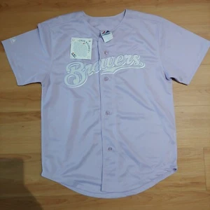 Rare Majestic Milwaukee Brewers Baseball Jersey Purple Youth Sz L - Picture 1 of 4